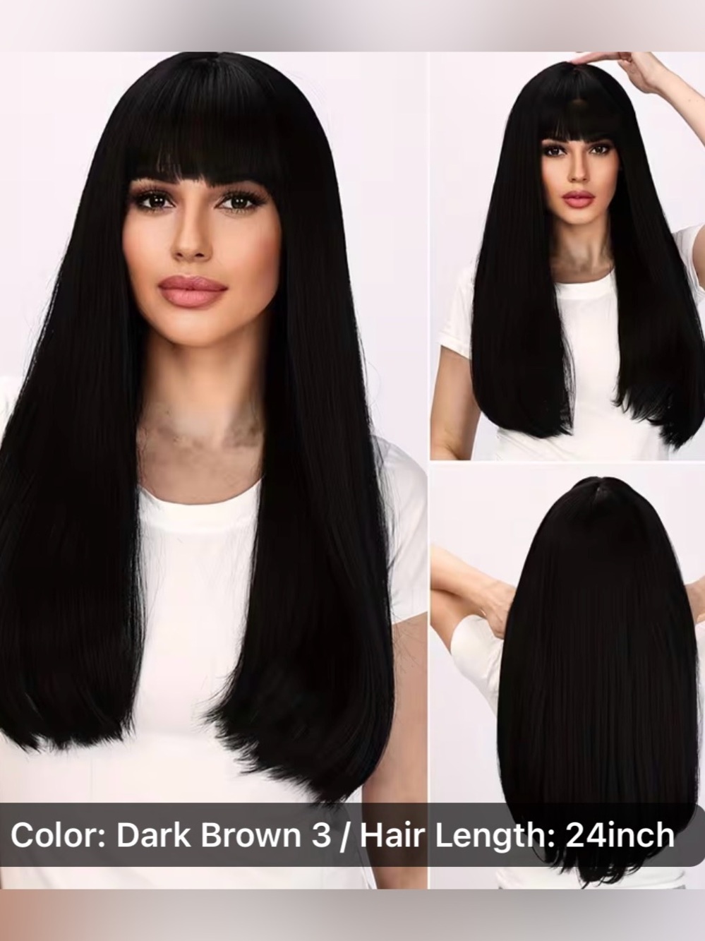 Dark Brown Long Straight Wig with Bangs - Women Hair
